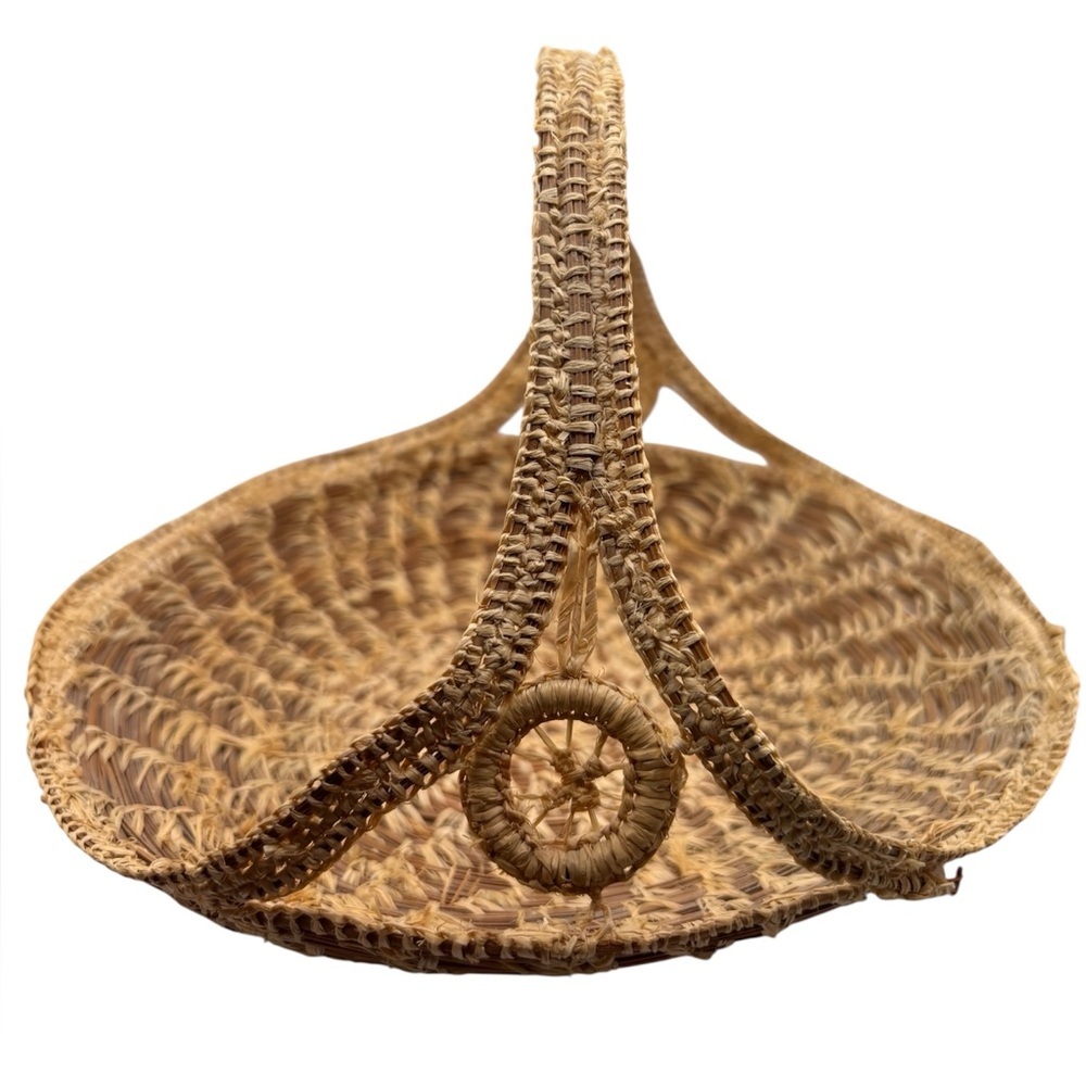 Pine Needle Basket Hand Coiled Pine Needle sGathering Basket Medallions 8in wide